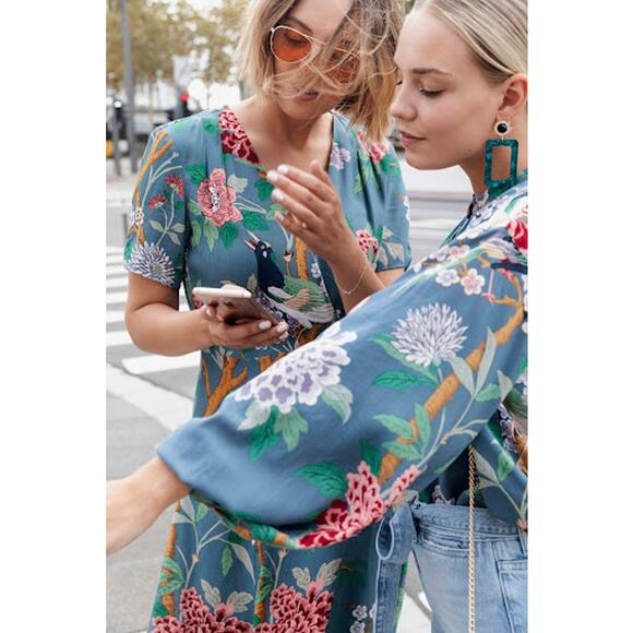 GP & J Baker‎ H&M Dress Midi Blue Floral Print Tea Dress - Picture 6 of 15